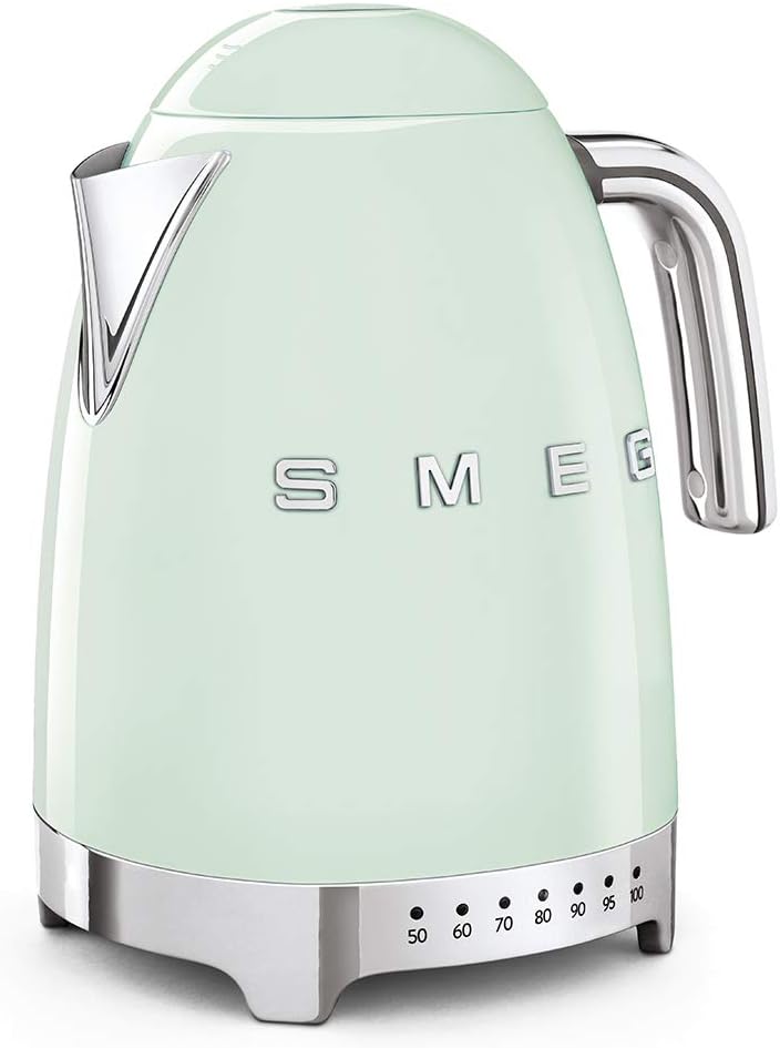 Smeg KLF04PGUK 50’s Retro Style Kettle, 7 Temperature Settings, 1.7 L Capacity with Water Level Indicator, 360 Swivel Base, Stainless Steel,Pastel Green