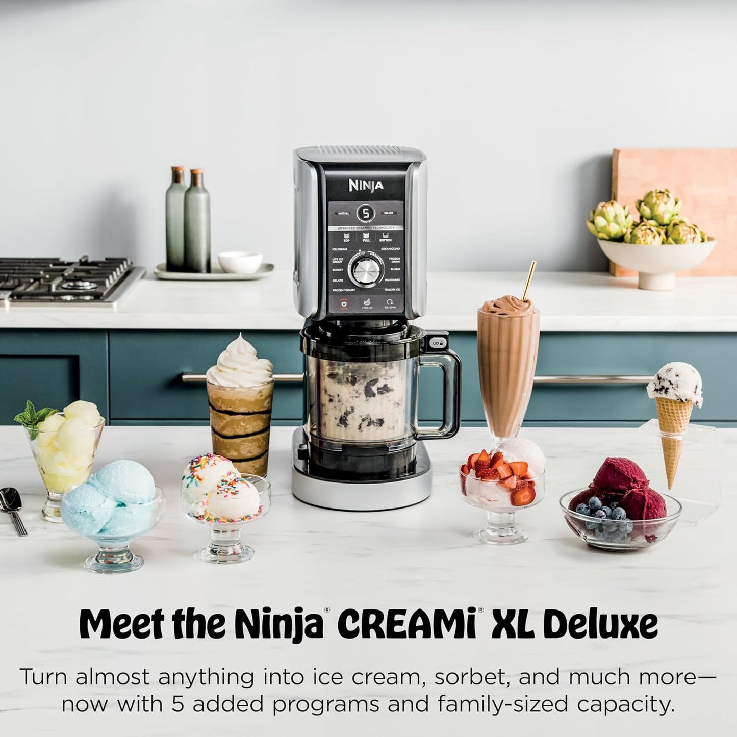 Ninja CREAMi Deluxe NC501 – ماكينة الآيس كريم الذكية لتحضير الحلويات والمشروبات المجمدة