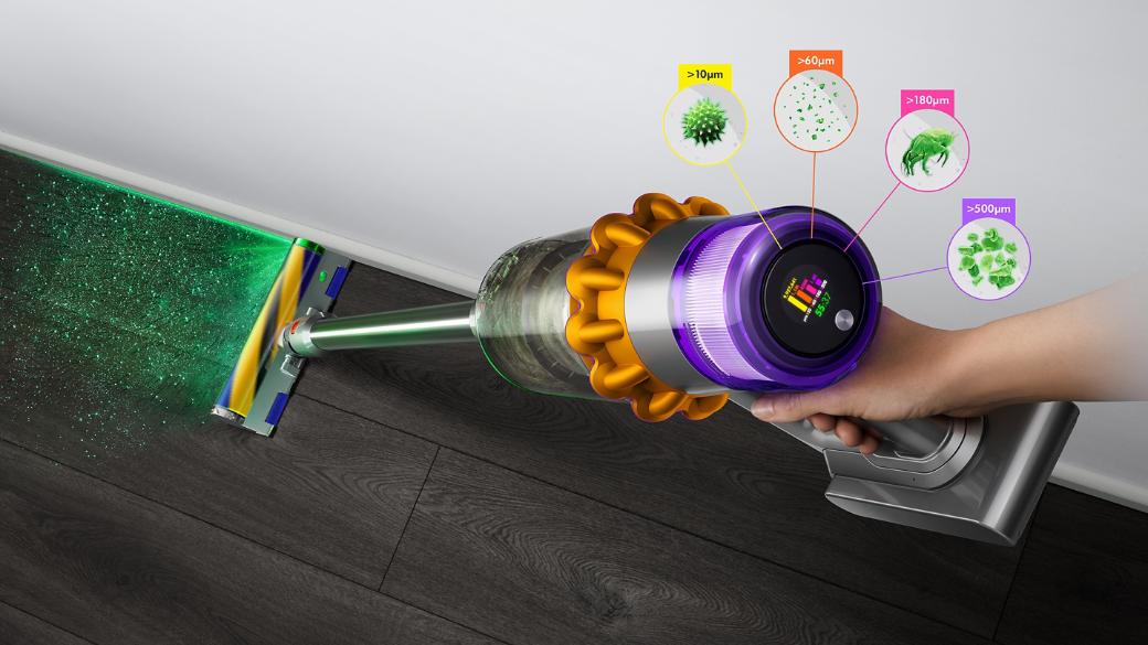 مكنسة Dyson V15 Detect Absolute اللاسلكية – أقوى مكنسة ذكية بليزر كشف الغبار وقوة شفط 240AW